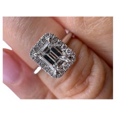 0.60ct Emerald Cut engagement ring 18KT gold halo diamond ring