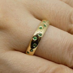 Used 0.60ct Emerald Starry Night Wedding Ring set in 14k Yellow Gold