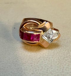 0.60Ct Natural Invisible set Ruby & Diamond 14 Karat Rose Gold Pinky Ring Size 4