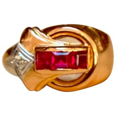 0.60Ct Natural Invisible set Ruby & Diamond 14 Karat Rose Gold Pinky Ring Size 4