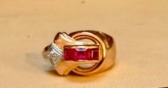 Anello da mignolo in oro rosa 14 carati da 0,60 carati con rubino naturale invisibile e diamante, misura 4