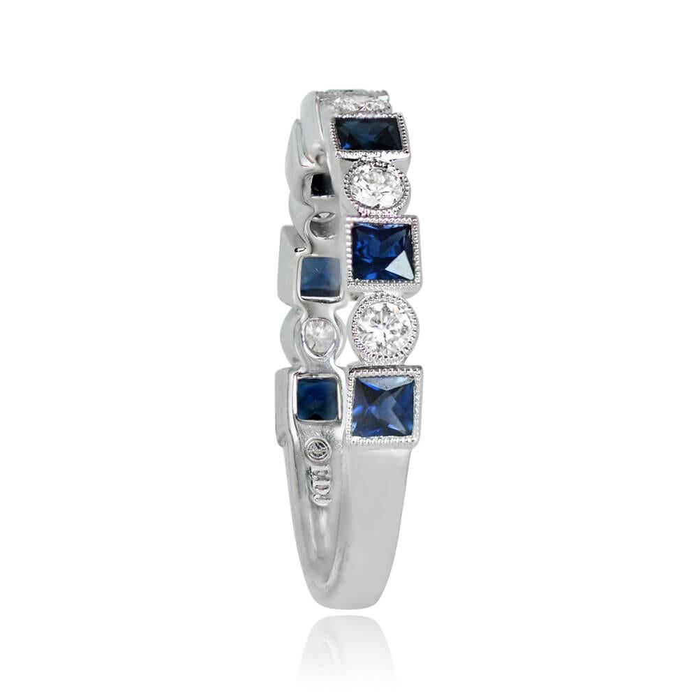 Art Deco 0.60ct Natural Sapphire & 0.23ct Diamond Band Ring, Platinum For Sale