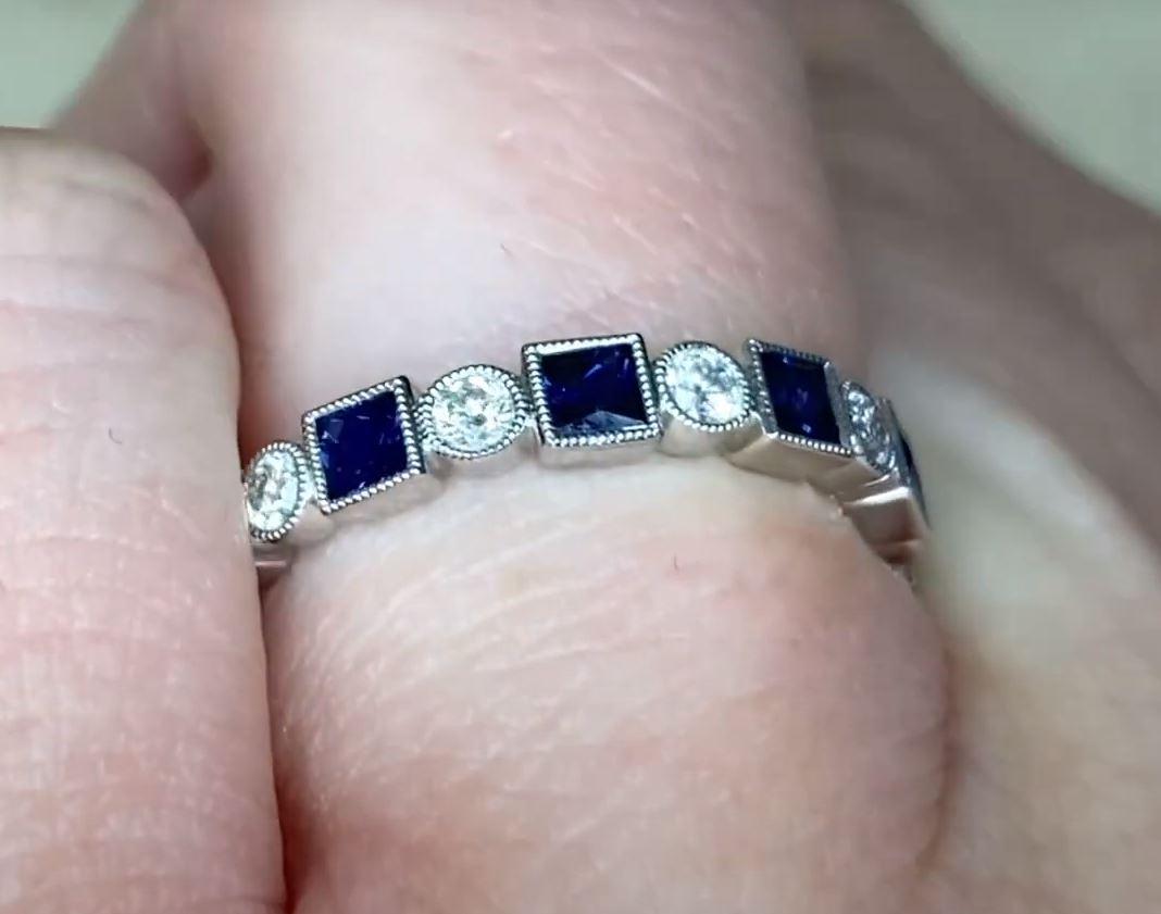 0.60ct Natural Sapphire & 0.23ct Diamond Band Ring, Platinum In Excellent Condition For Sale In New York, NY