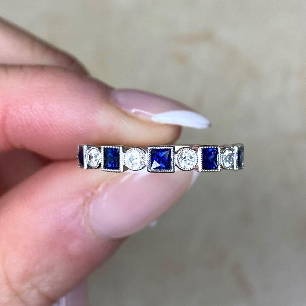 0.60ct Natural Sapphire & 0.23ct Diamond Band Ring, Platinum For Sale 3