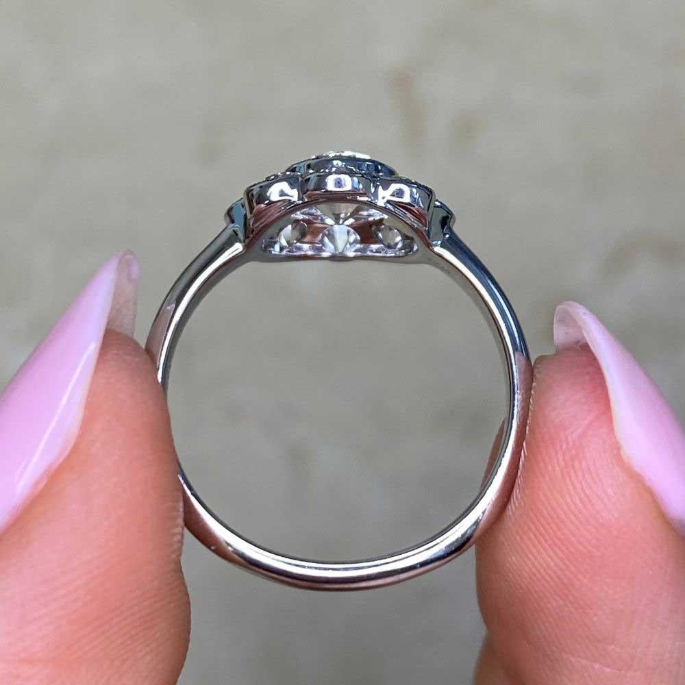 0.60ct Old European Cut Diamond Cluster Ring, G Color, Diamond Halo, Platinum For Sale 6