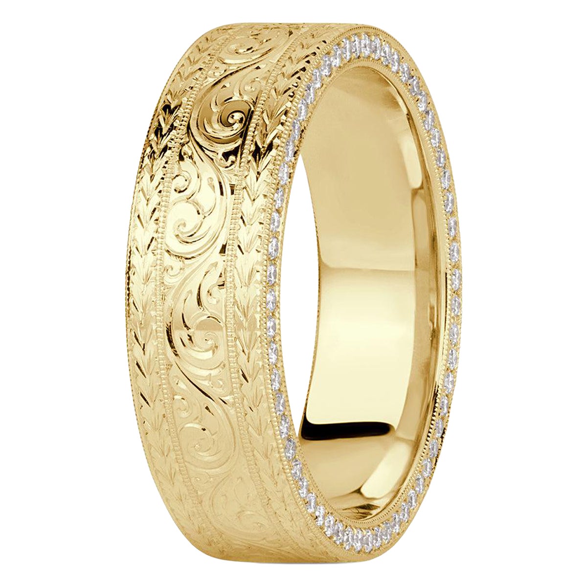 0.60ct Round Brilliant Cut Diamond Men
s Engraved Wedding Band 7.0mm