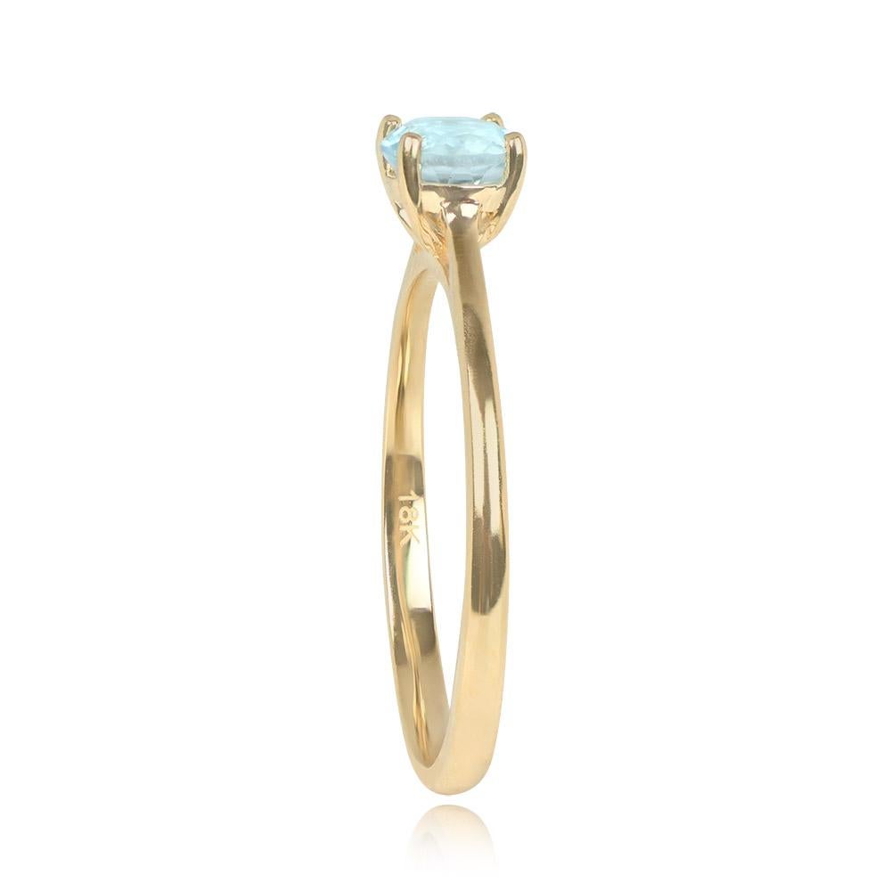 Art Deco 0.60ct Round Cut Aquamarine Solitaire Engagement Ring, 18k Yellow Gold