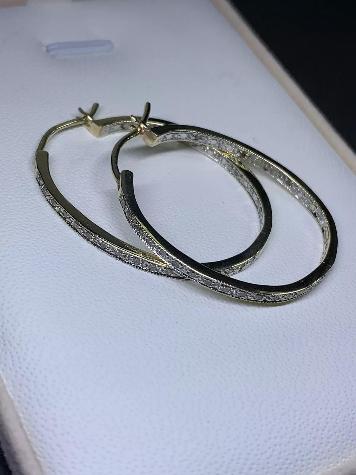 Women's or Men's 0.60ct Round diamond chunky hoops huggies earrings in 9ct yellow gold. For Sale