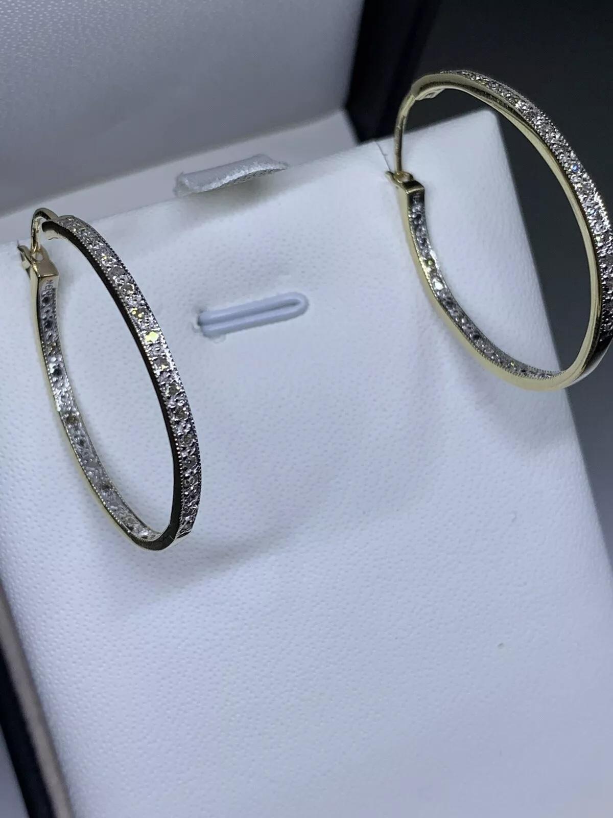 0.60ct Round diamond chunky hoops huggies earrings in 9ct yellow gold. For Sale 1