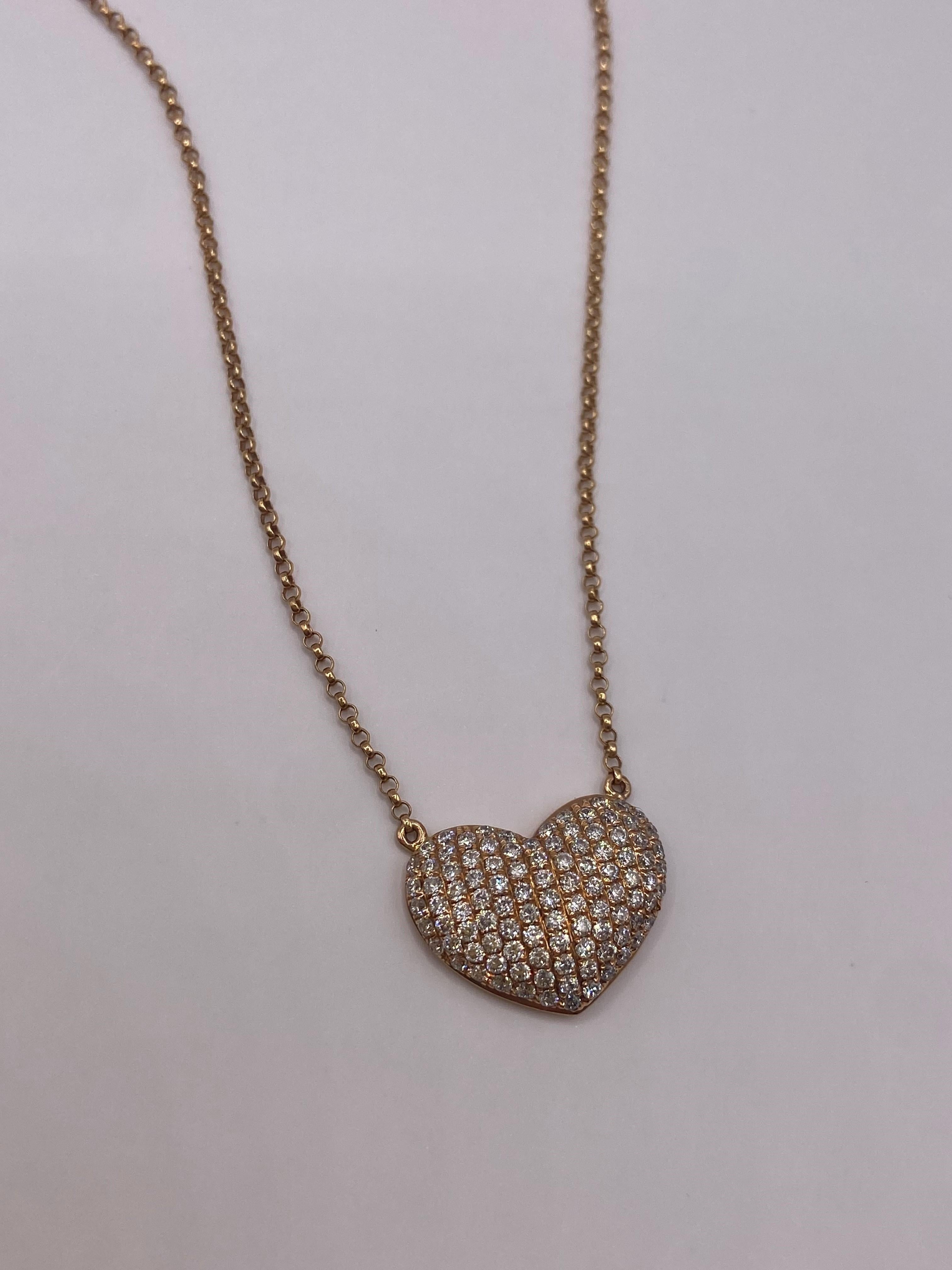 0,60 Karat runder Diamant Puffy Heart Pave Anhänger aus 18KT Roségold mit rundem Diamanten (Moderne) im Angebot