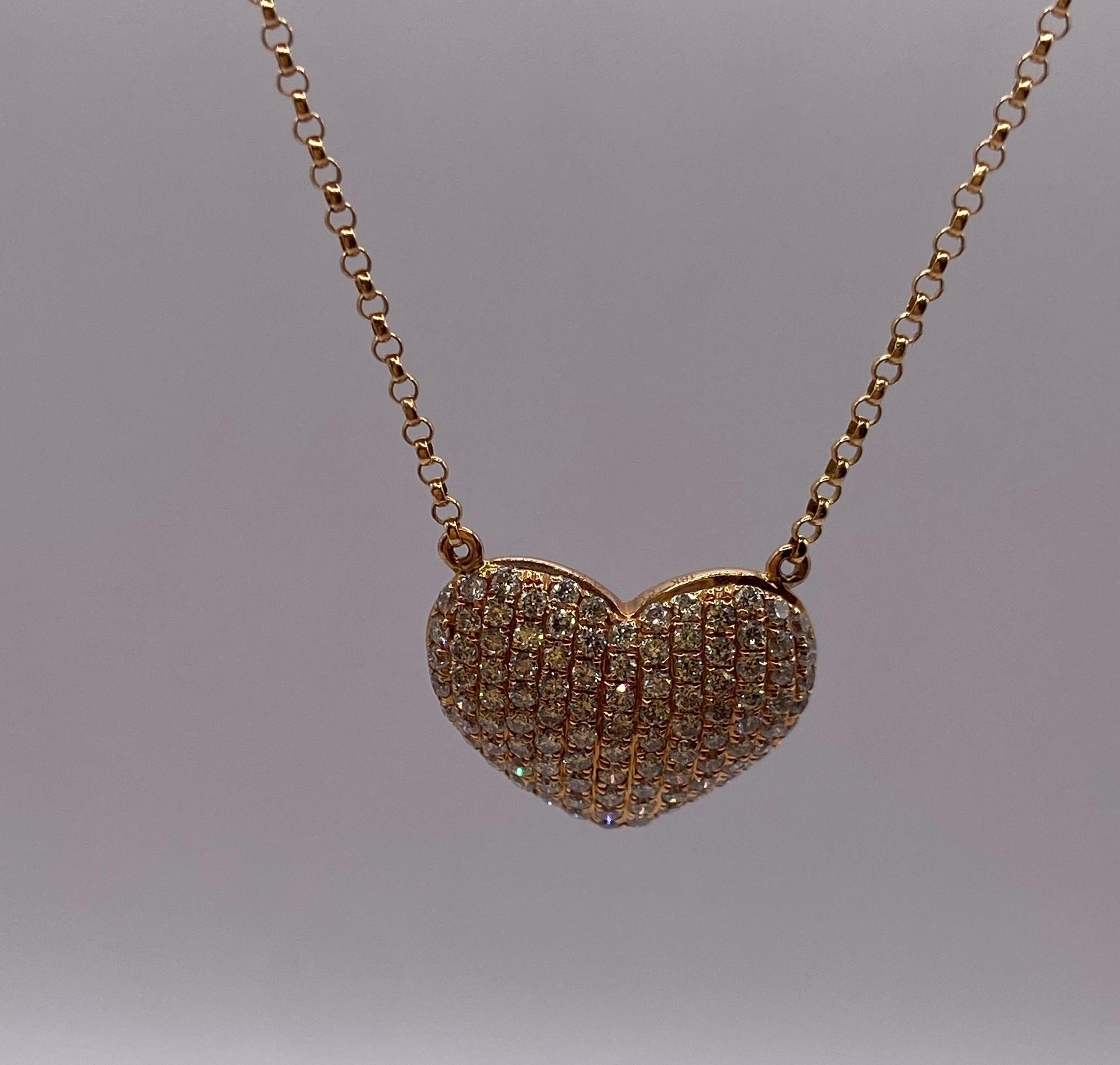 0.60ct Round Diamond Puffy Heart Pave Pendant in 18KT Rose Gold In New Condition For Sale In New York, NY