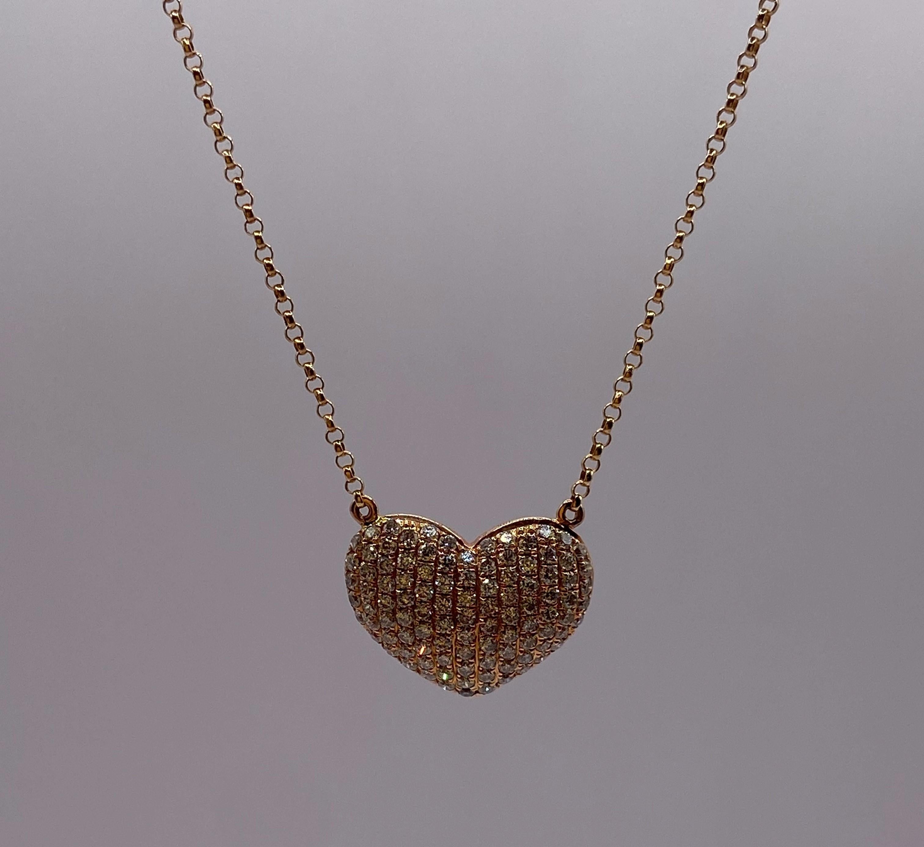0.60ct Round Diamond Puffy Heart Pave Pendant in 18KT Rose Gold For Sale 3