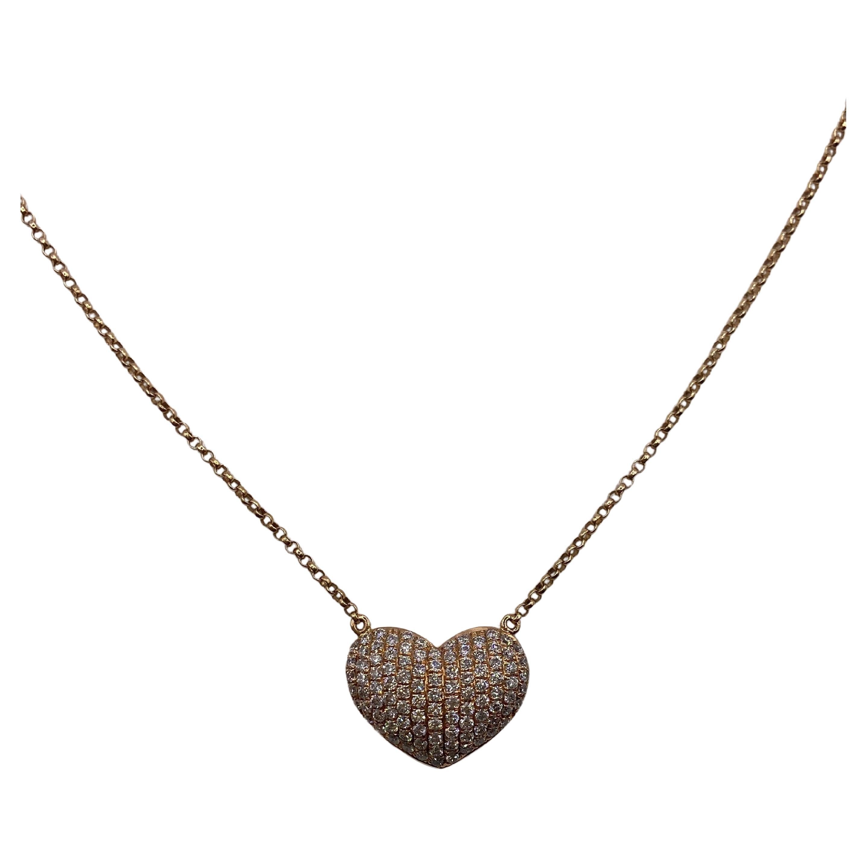 0.60ct Round Diamond Puffy Heart Pave Pendant in 18KT Rose Gold