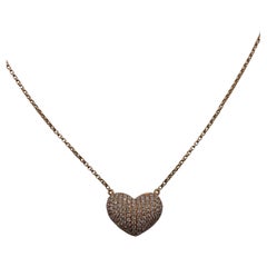 0,60 Karat runder Diamant Puffy Heart Pave Anhänger aus 18KT Roségold mit rundem Diamanten