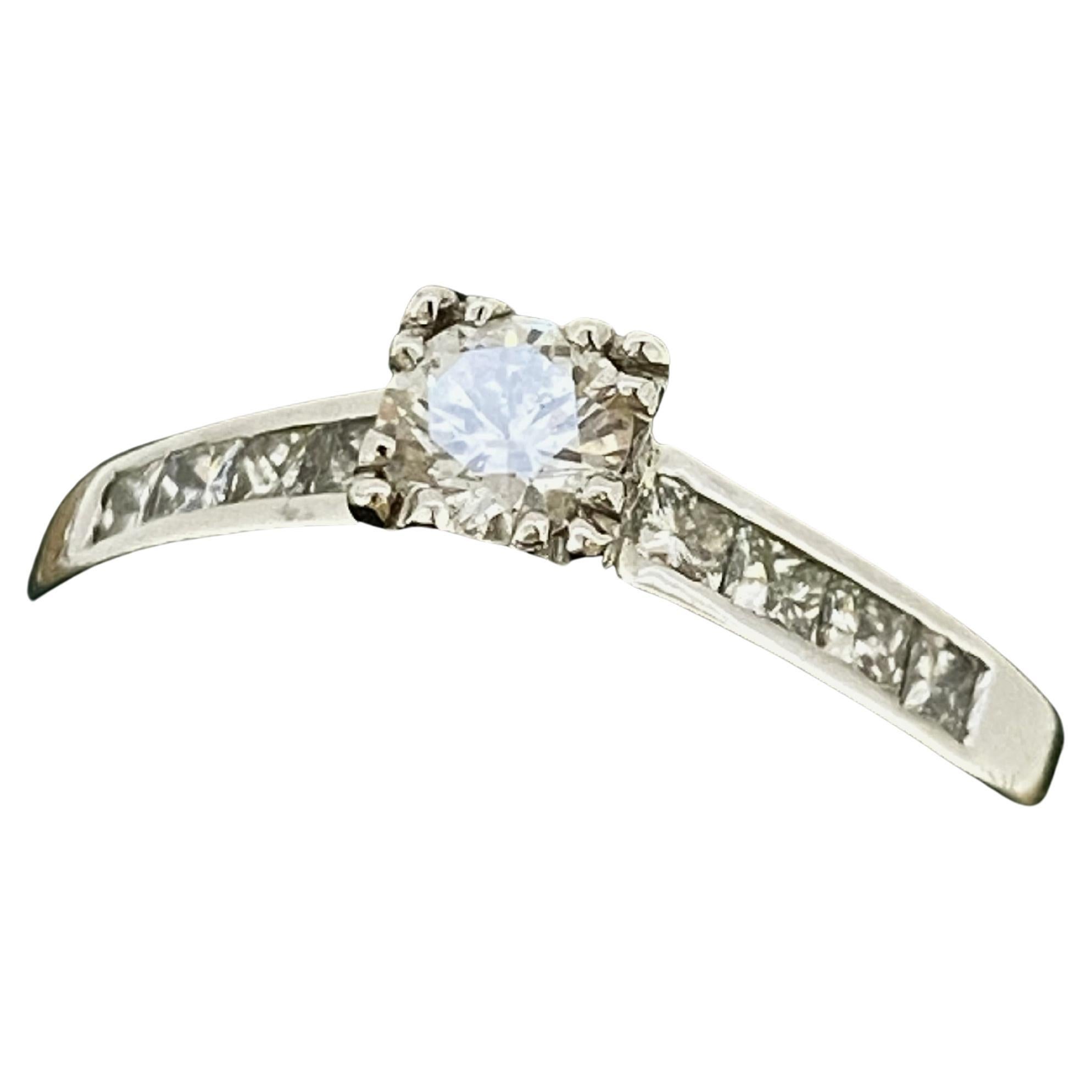 0.60ct Solitaire with Accents Diamond Engagement Ring in 18K White Gold