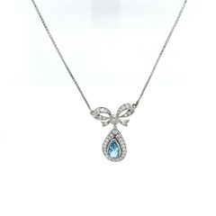 0.60ct Vintage Aquamarine & Diamond Pear Drop Pendant in 18ct White Gold