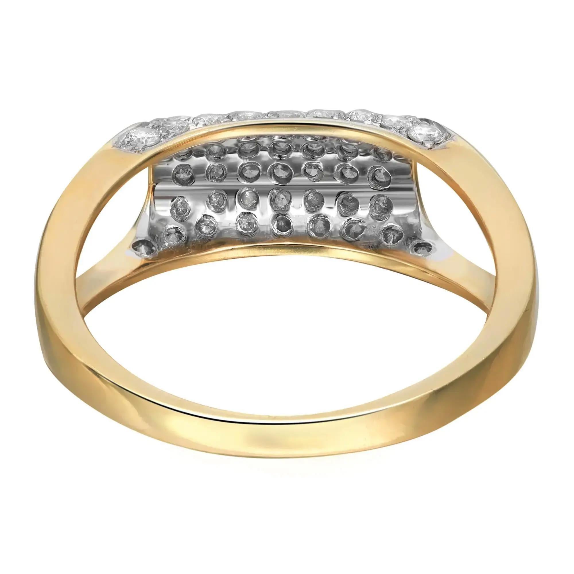 Modern 0.60cttw Pave Set Round Cut Diamond Ladies Cocktail Ring 14k Yellow Gold For Sale