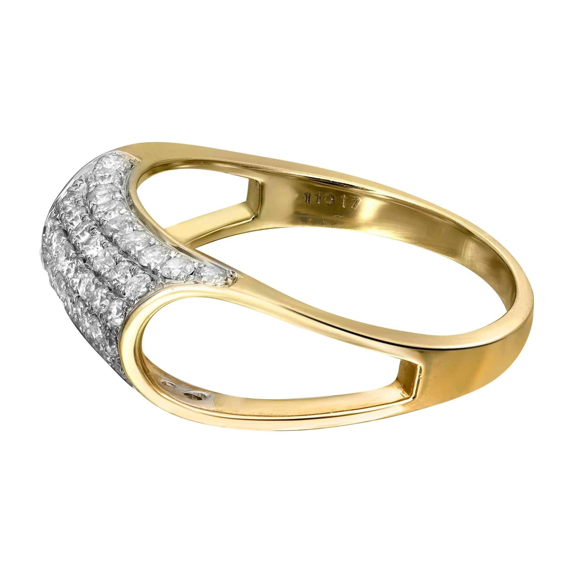 0.60cttw Pave Set Round Cut Diamond Ladies Cocktail Ring 14k Yellow Gold In New Condition For Sale In New York, NY
