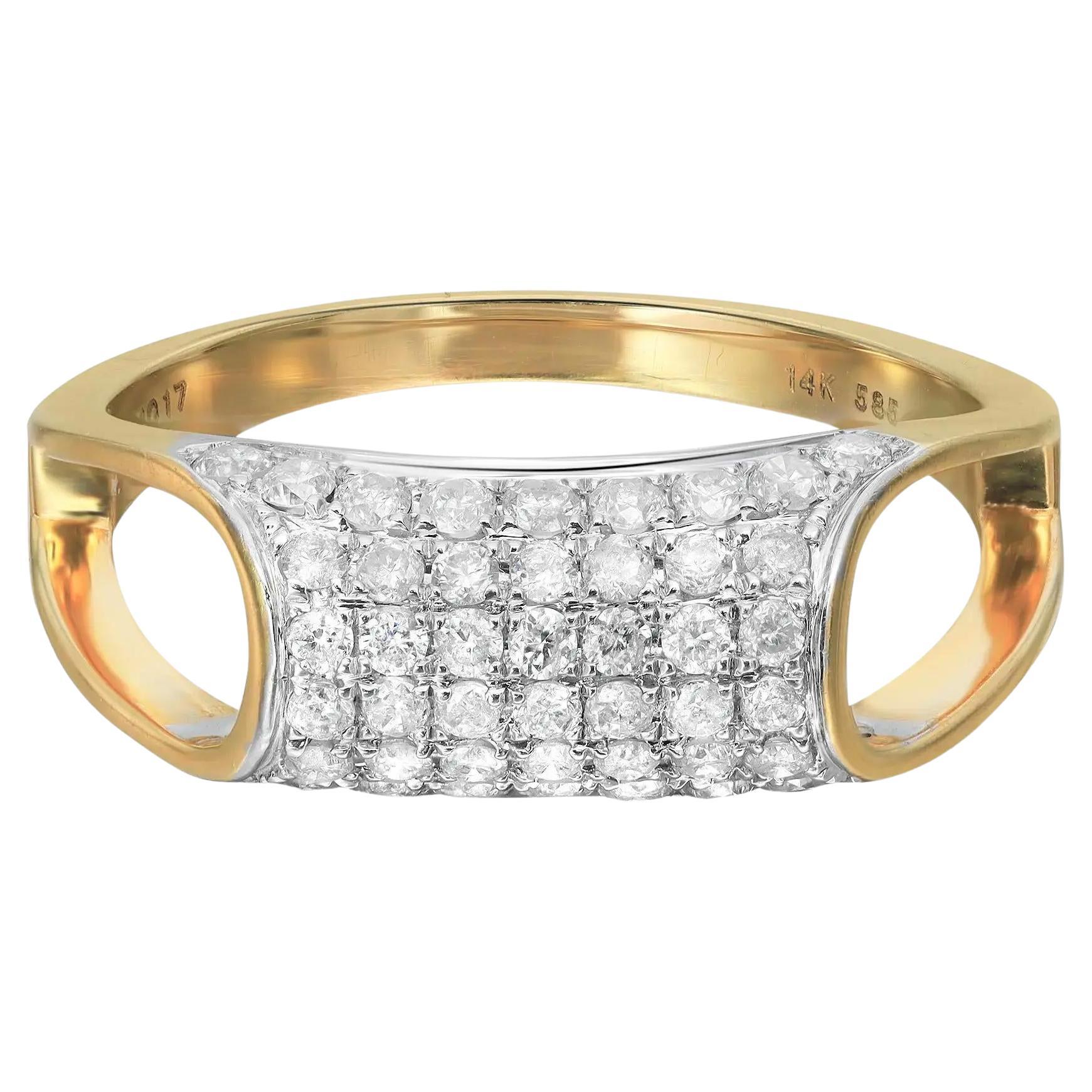 0.60cttw Pave Set Round Cut Diamond Ladies Cocktail Ring 14k Yellow Gold For Sale