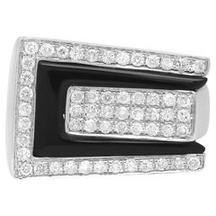 0.60cttw Round Diamond and Onyx Wide Band Cocktail Ring 14k White Gold
