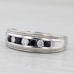 0.60ctw Blue Sapphire Diamond Men
s Ring 14k White Gold Wedding Band Size 10.5