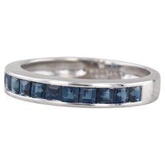 Anello nuziale con zaffiro blu da 0,60 carati in oro bianco 18 carati impilabile Misura 6,25