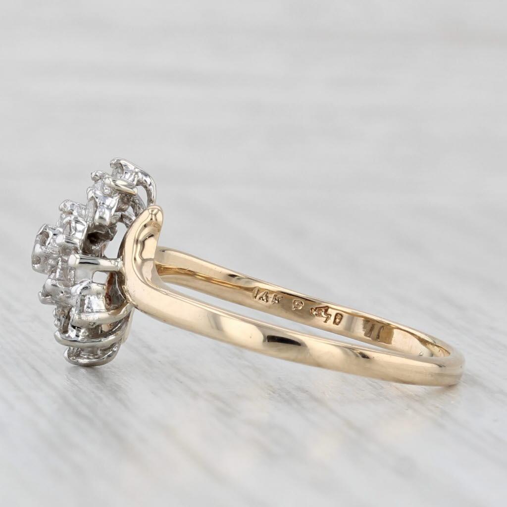 Bague bypass en or jaune 14 carats avec grappe de diamants de 0,60 ctw, taille 8,75 Unisexe en vente