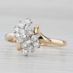 Anello bypass con cluster di diamanti da 0,60 carati in oro giallo 14k, misura 8,75