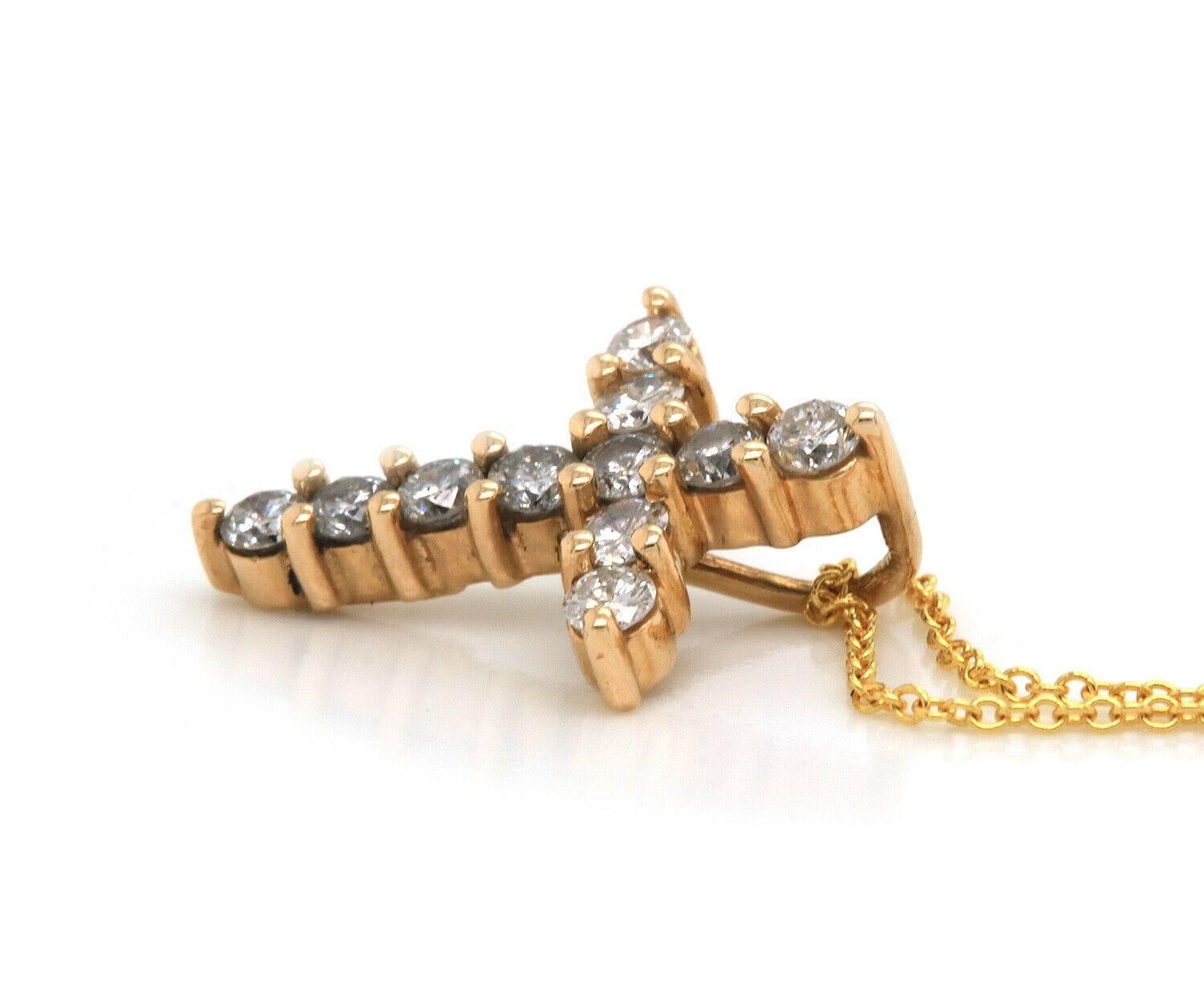 Round Cut 0.60ctw Diamond Cross Pendant Necklace 14K Yellow Gold For Sale