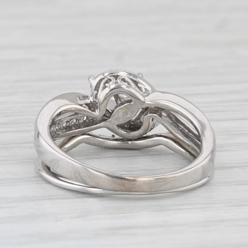Round Cut 0.60ctw Diamond Engagement Ring Wedding Bridal Set 14k White Gold Size 5.5 For Sale