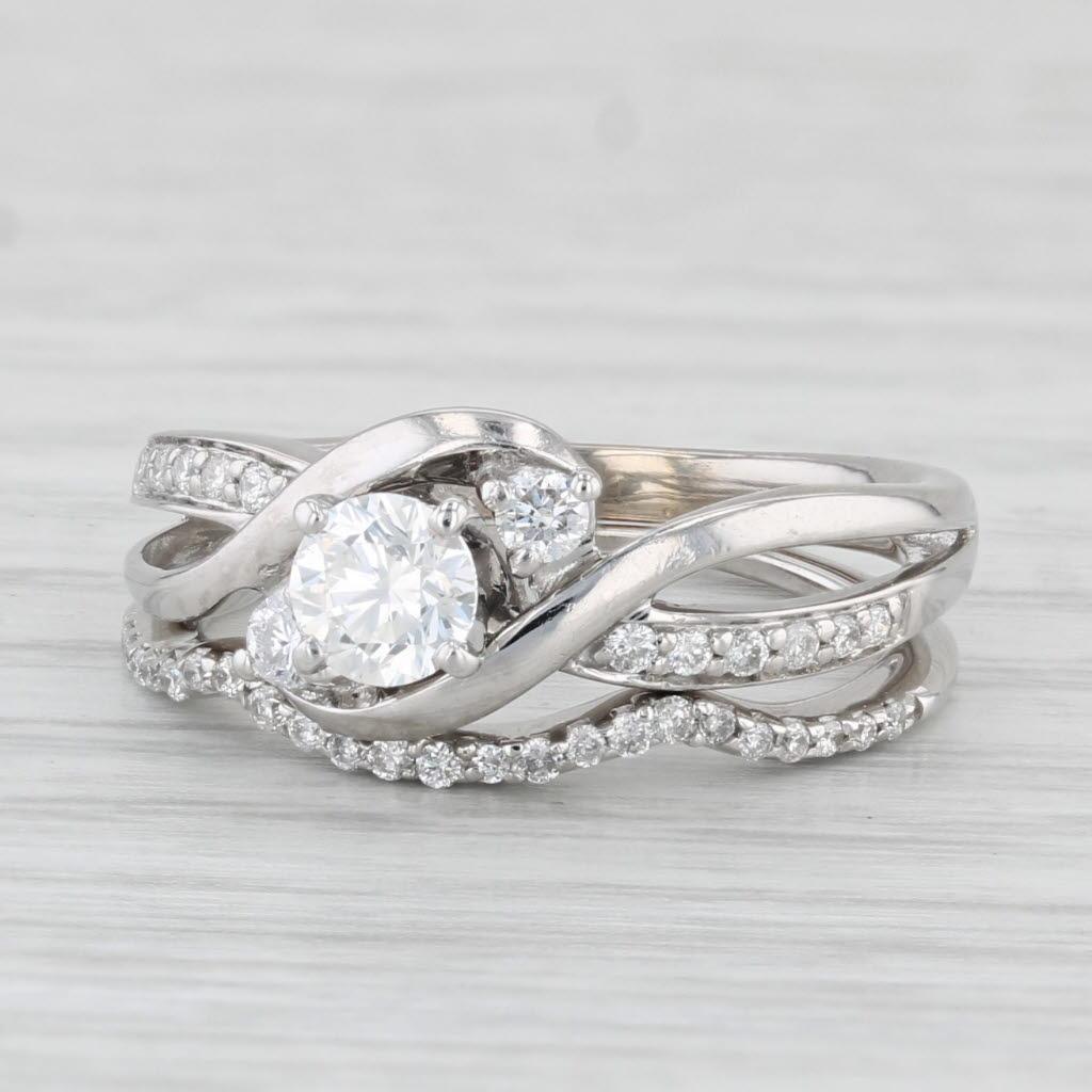 0.60ctw Diamond Engagement Ring Wedding Bridal Set 14k White Gold Size 5.5 For Sale 1