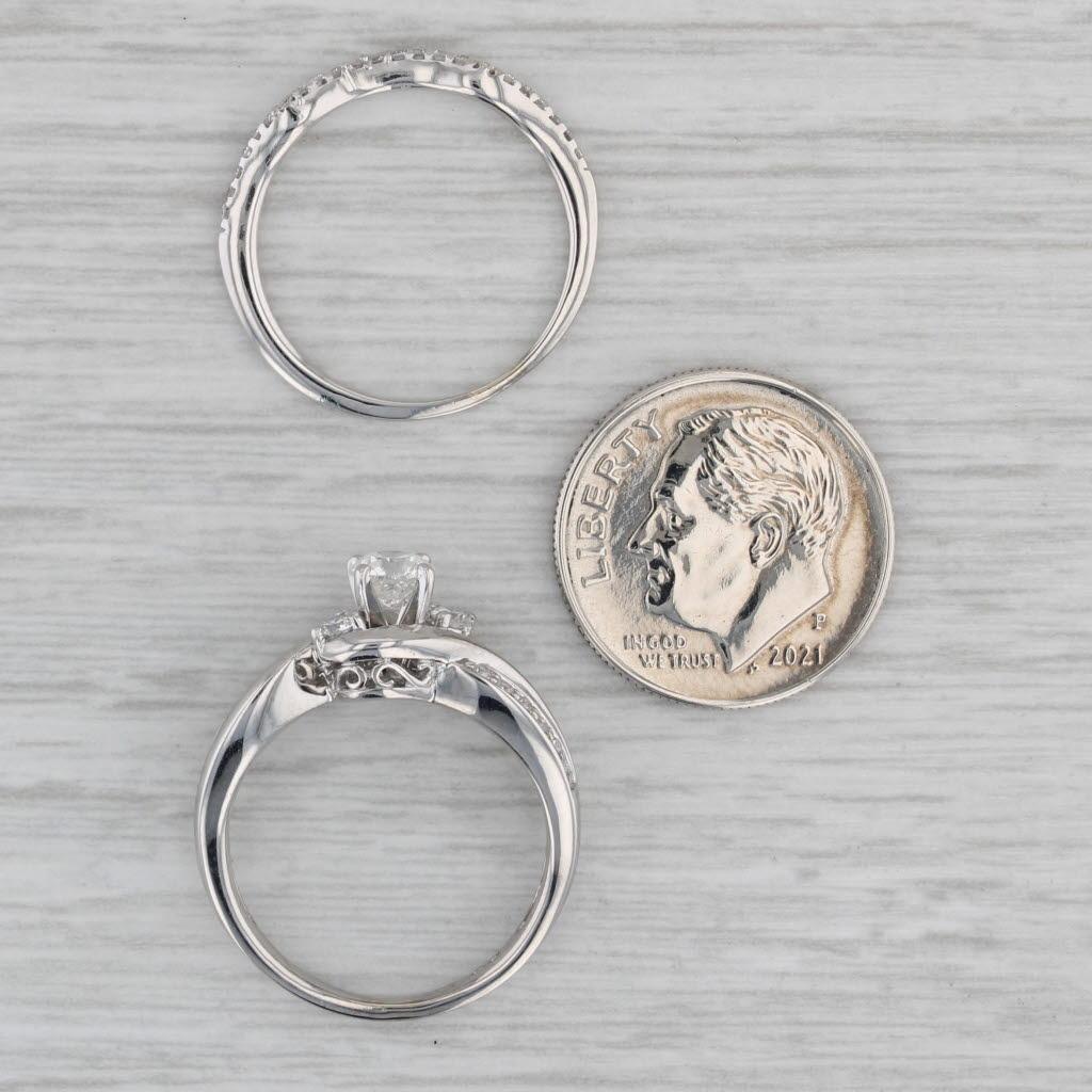 0.60ctw Diamond Engagement Ring Wedding Bridal Set 14k White Gold Size 5.5 For Sale 3