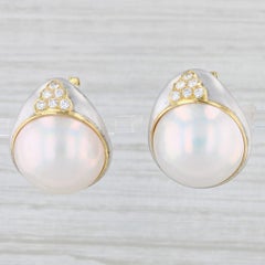 0.60ctw Diamond Mabe Pearl Statement Earrings 18k Gold Pierced Omega Backs