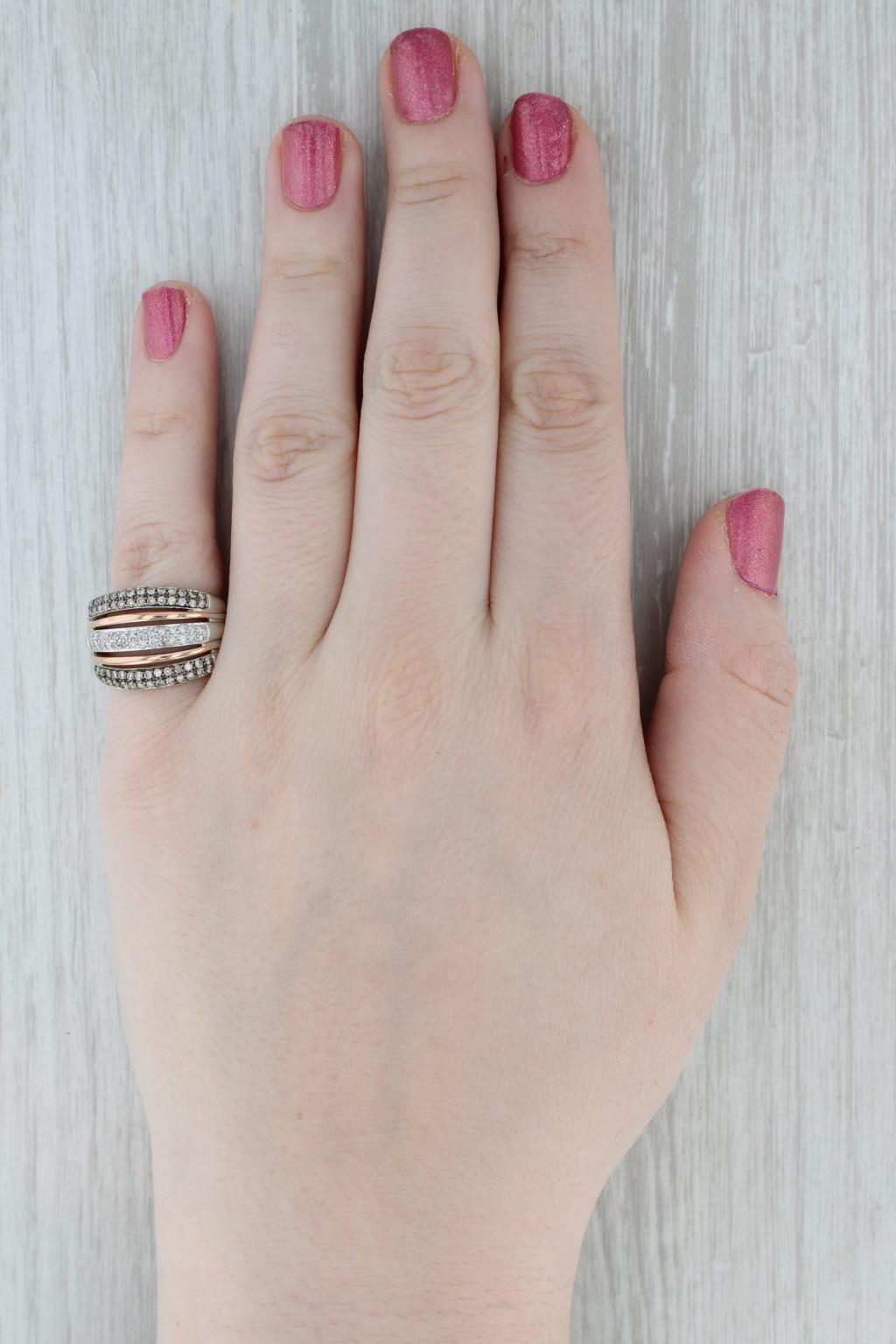 Anello da cocktail con più fasce di diamanti da 0,60 carati in oro bianco e rosa 14k, misura 7 in vendita 1