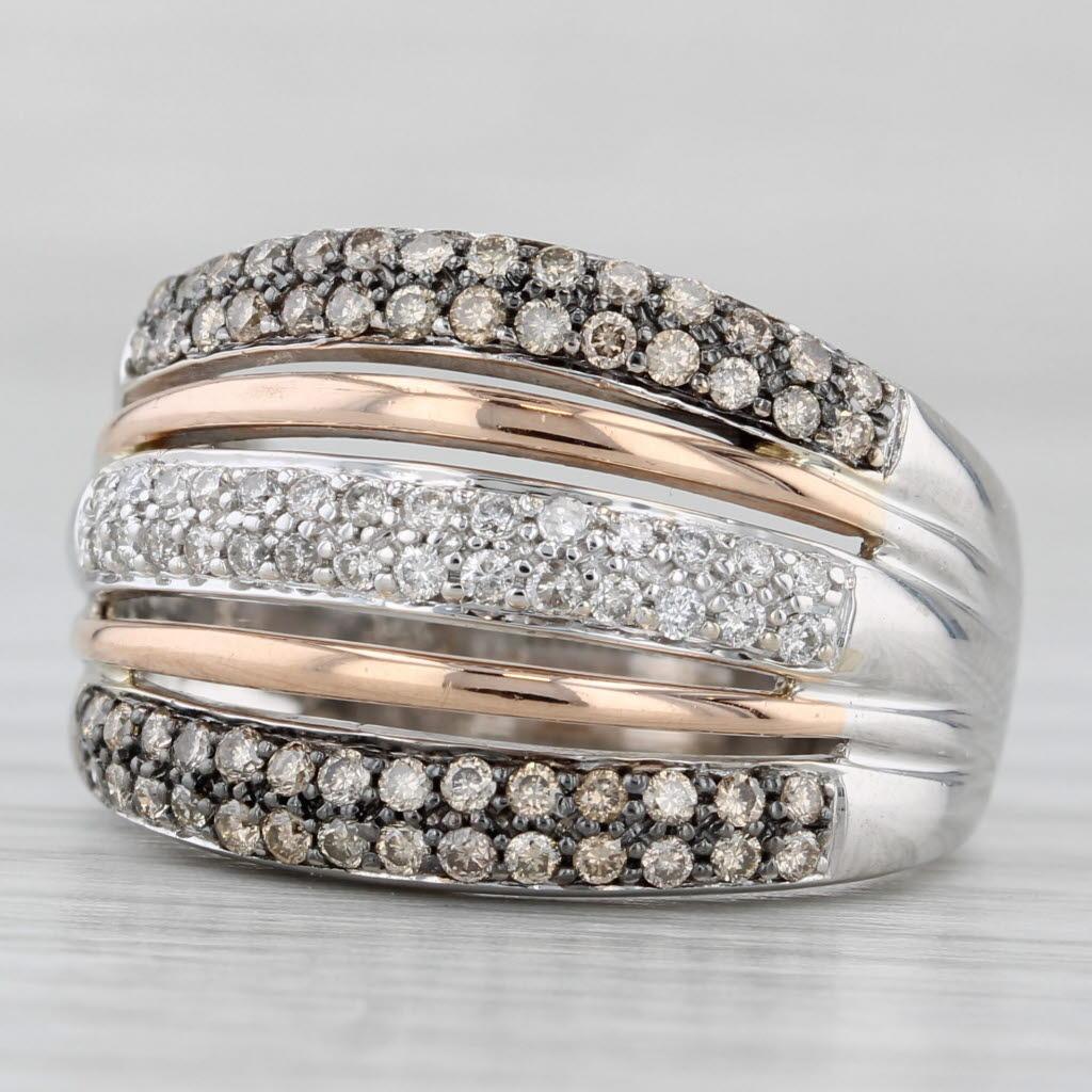 0.60ctw Anillo de Cóctel Multibanda de Diamantes 14k Oro Rosa Blanco Talla 7