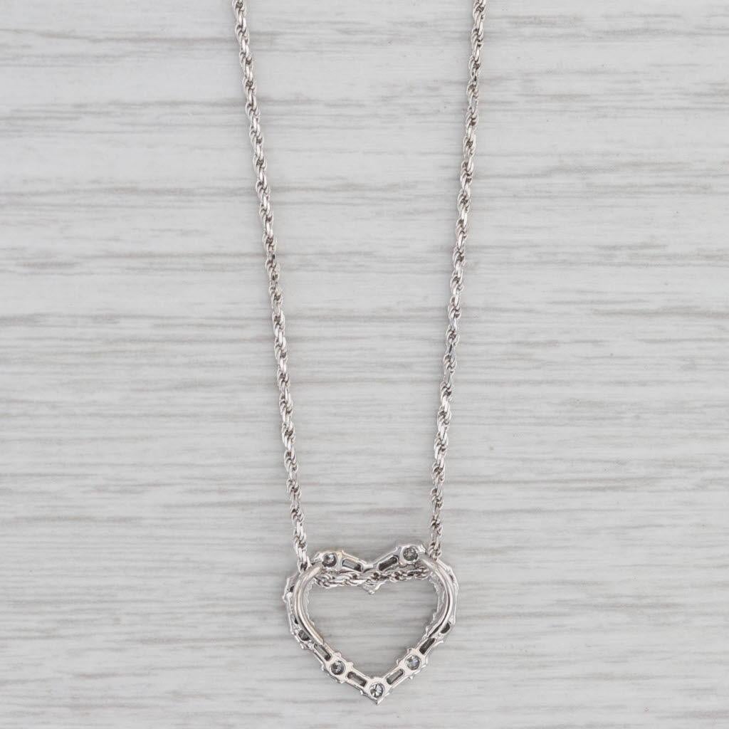 Round Cut 0.60ctw Diamond Open Heart Pendant Necklace 14k White Gold 18