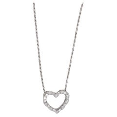 0.60ctw Diamond Open Heart Pendant Necklace 14k White Gold 18" Rope Chain