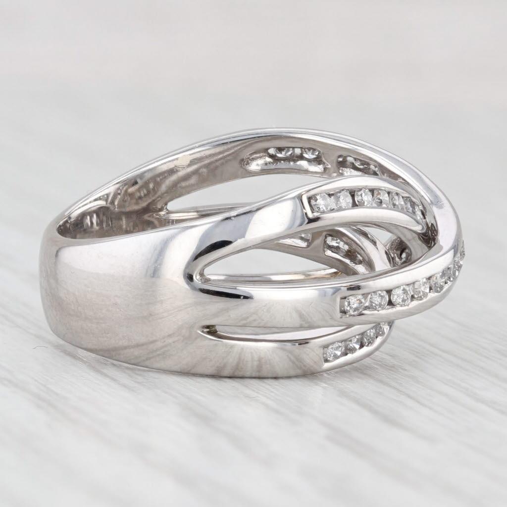da uomo o donna Anello a fascia con sovrapposizione di diamanti da 0,60 ct. in oro bianco 14k misura 7,25 in vendita