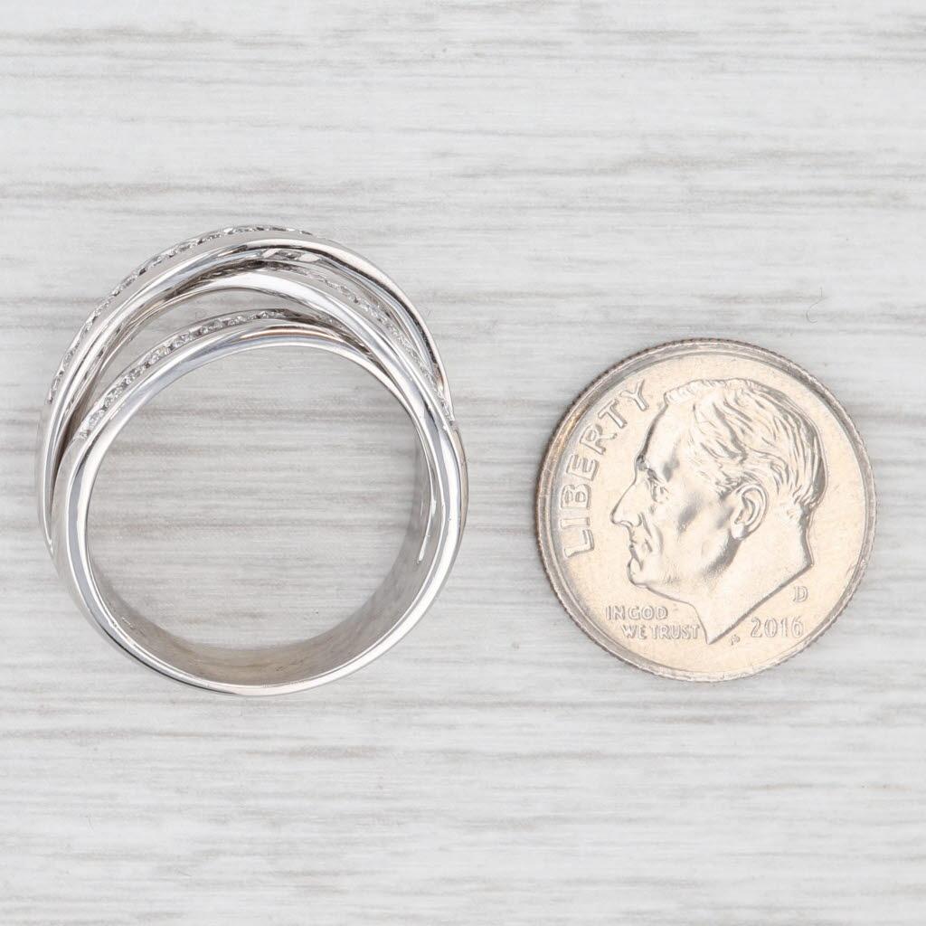 Anello a fascia con sovrapposizione di diamanti da 0,60 ct. in oro bianco 14k misura 7,25 in vendita 2