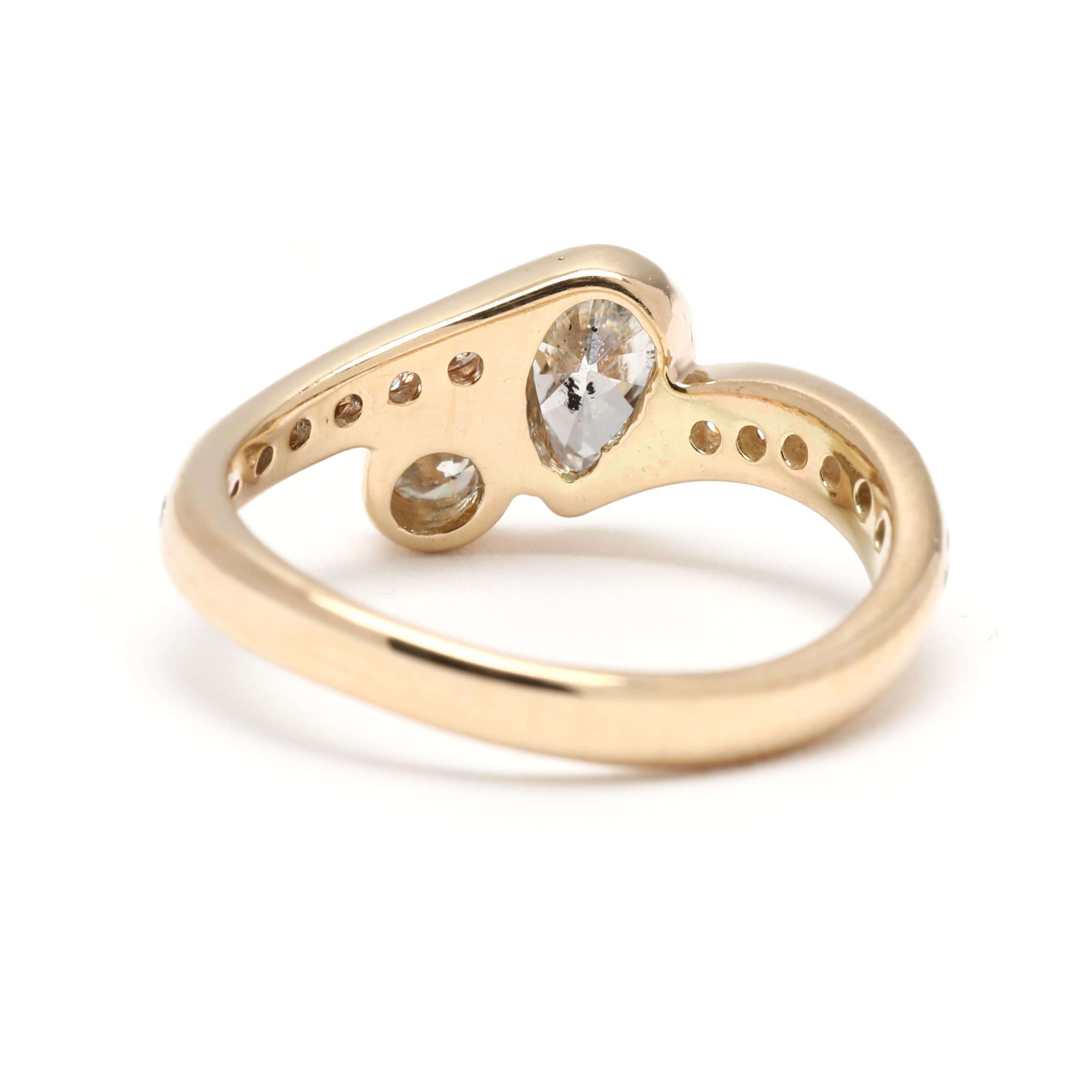 Anillo de derivación de pera con diamantes de 0,60 ctw, oro amarillo de 14k, tamaño del anillo 3,25 Corte pera en venta