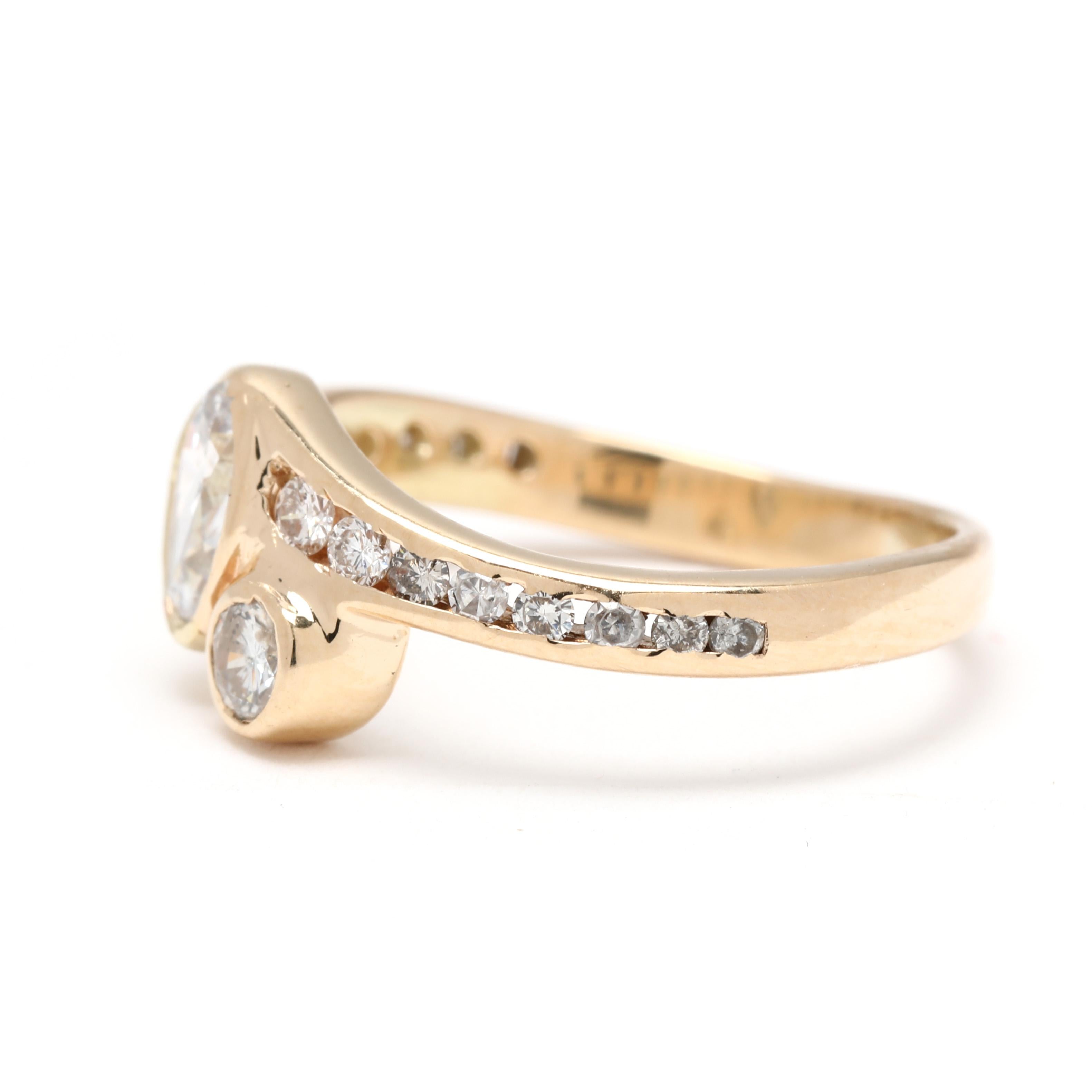 Anillo de derivación de pera con diamantes de 0,60 ctw, oro amarillo de 14k, tamaño del anillo 3,25 en Bueno estado para la venta en McLeansville, NC