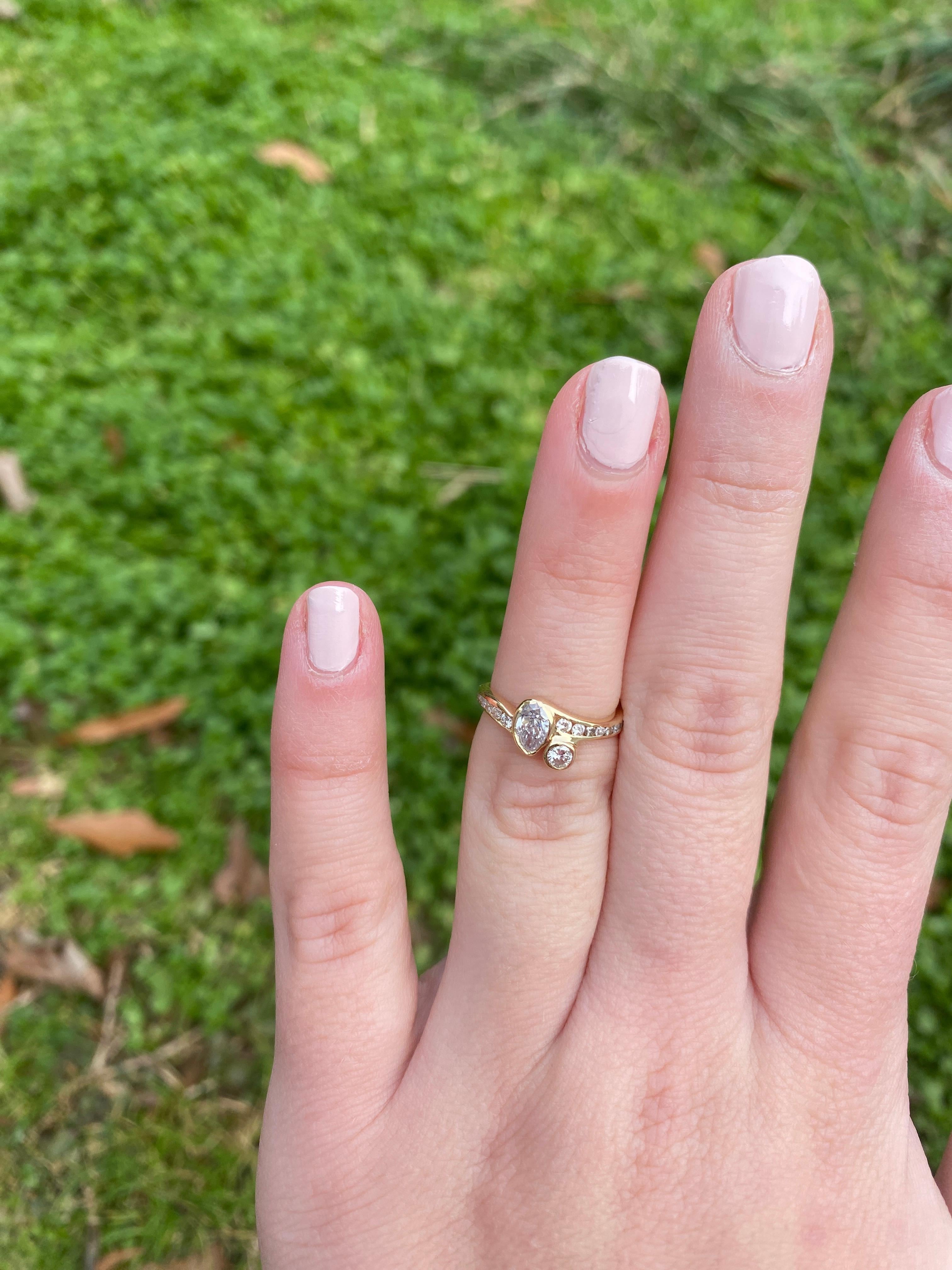 Anillo de derivación de pera con diamantes de 0,60 ctw, oro amarillo de 14k, tamaño del anillo 3,25 en venta 2