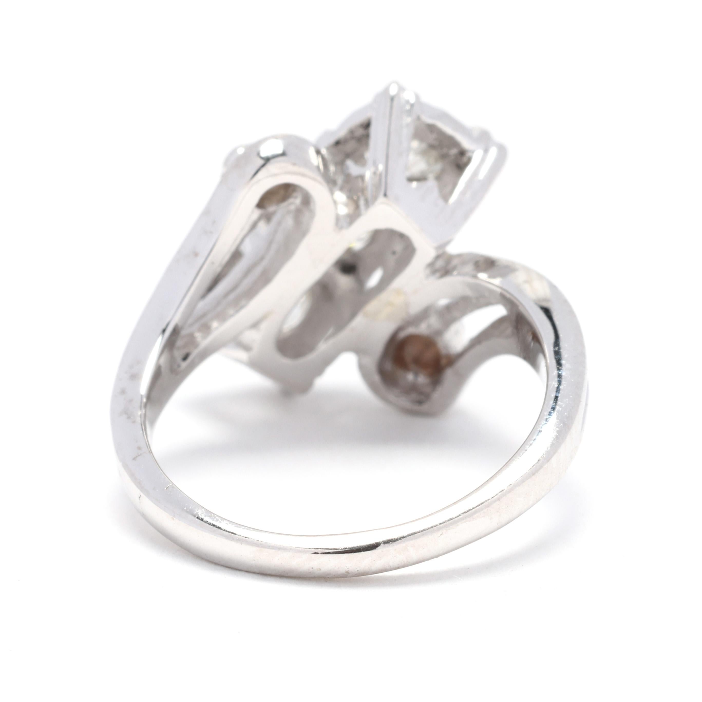 Old European Cut 0.60ctw Diamond Statement Ring, 14k White Gold, Ring Size 3.5 For Sale