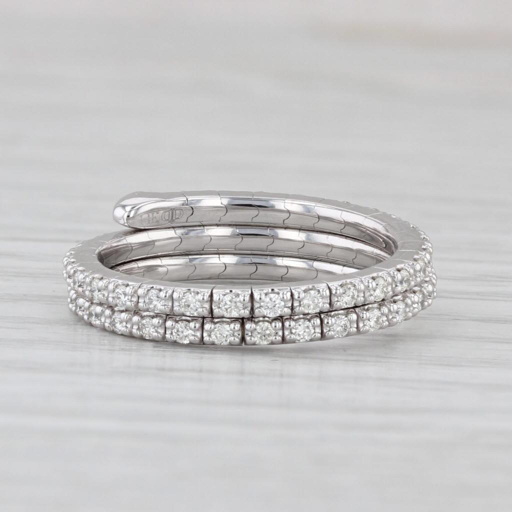 Round Cut 0.60ctw Diamond Wrap Coiled Band Bypass Ring 14k White Gold Flexible Size For Sale