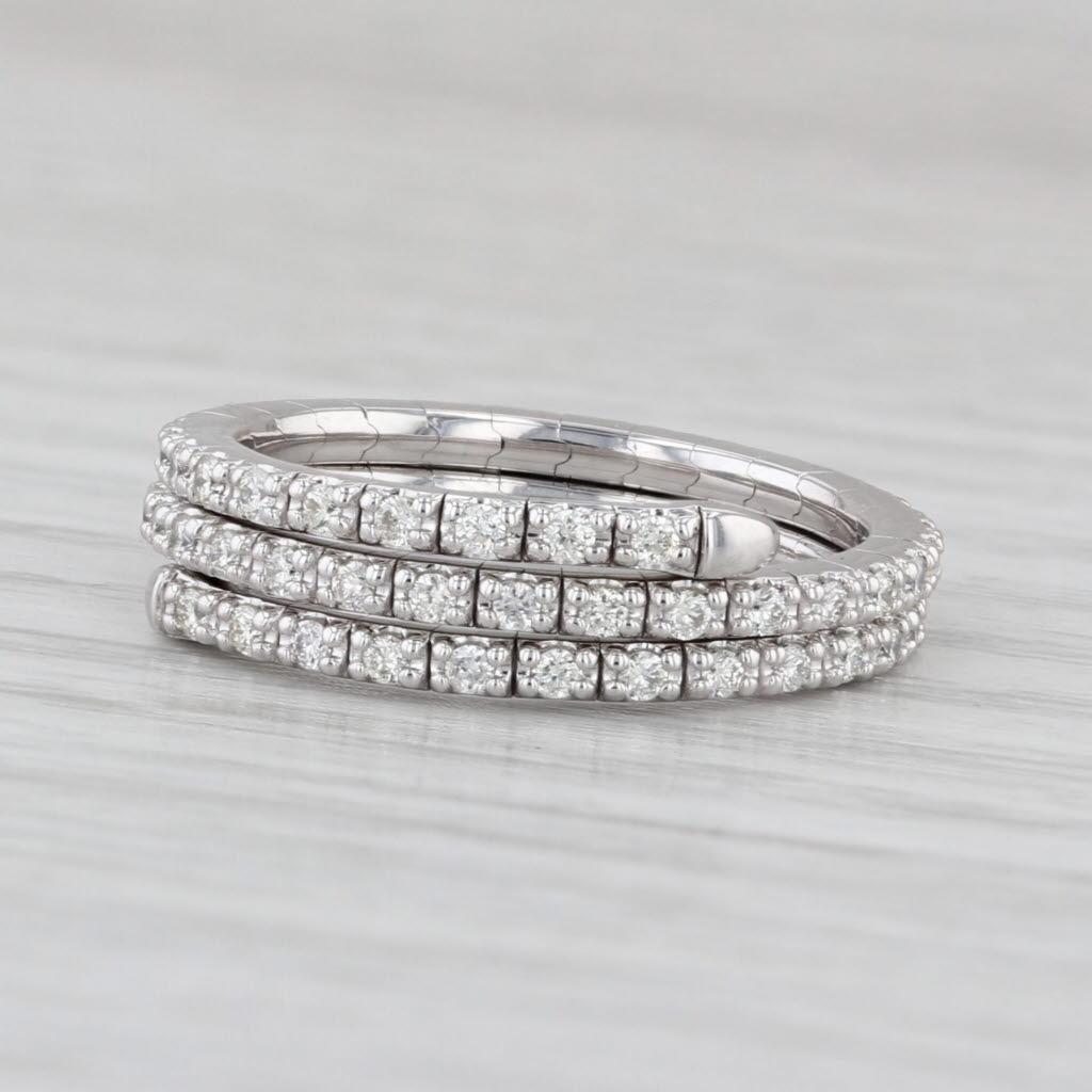 0.60ctw Diamond Wrap Coiled Band Bypass Ring 14k White Gold Flexible Size In Good Condition For Sale In McLeansville, NC