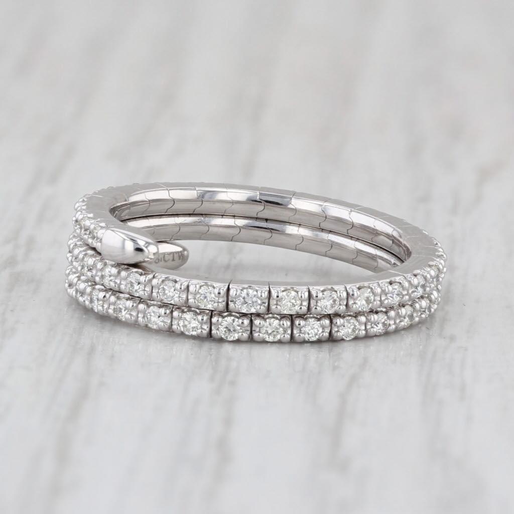 0.60ctw Diamond Wrap Coiled Band Bypass Ring 14k White Gold Flexible Size For Sale 1