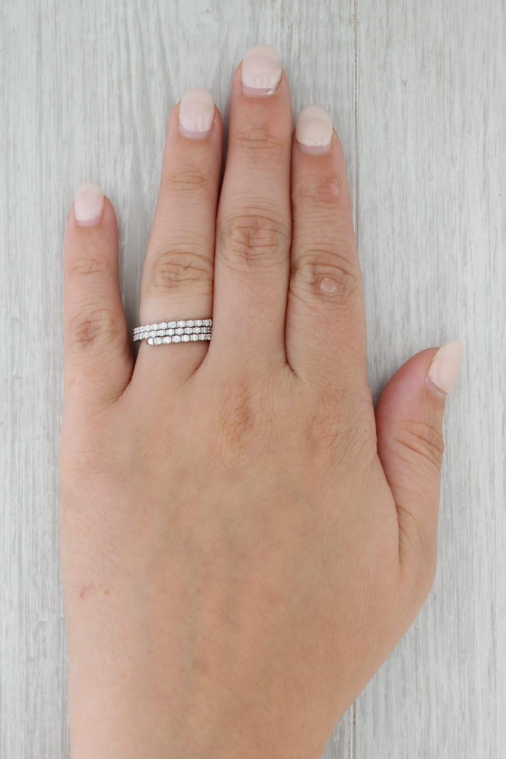 0.60ctw Diamond Wrap Coiled Band Bypass Ring 14k White Gold Flexible Size For Sale 3