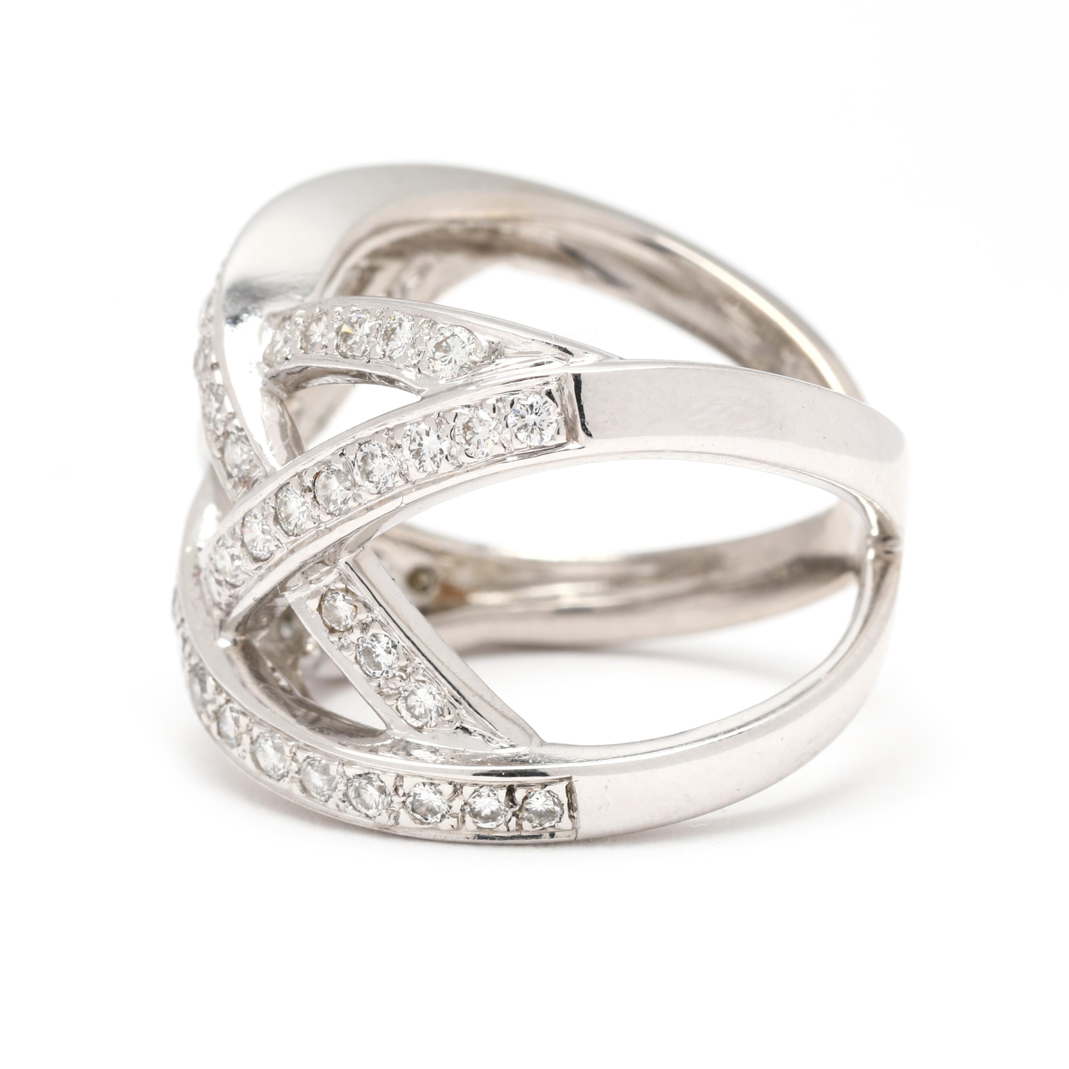 Anello con diamante X Twisted da 0,60 carati, oro bianco 18 carati, misura 6,75 In condizioni buone in vendita a McLeansville, NC