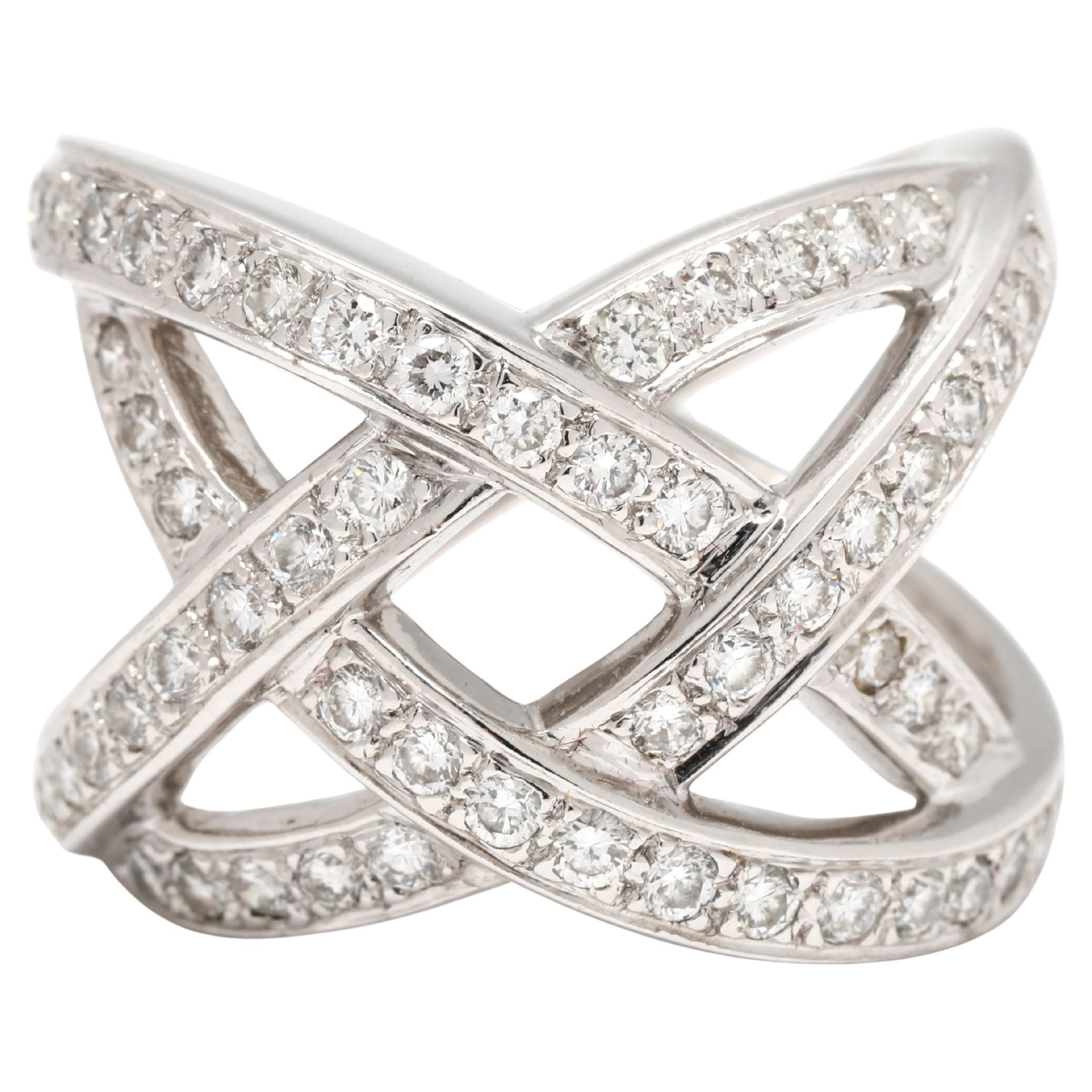 0.60ctw Diamond X Twisted Statement Ring, 18k White Gold, Ring Size 6.75