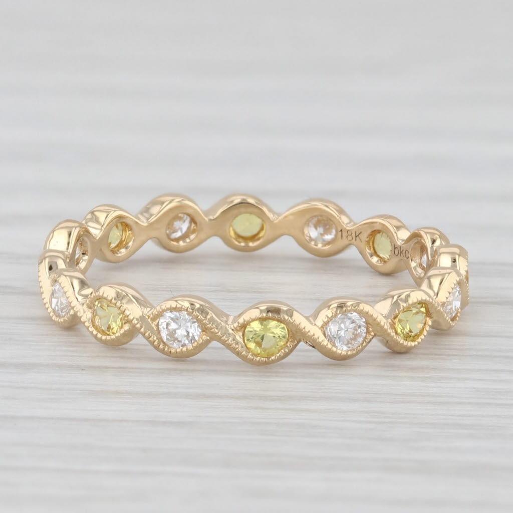 Anneau d'éternité en or 18 carats avec diamants jaunes et saphirs jaunes de 0,60 carat, taille 5,75 Pour femmes en vente